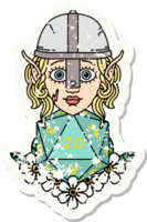 grunge sticker of a elf fighter with natural twenty dice roll png
