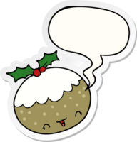 cute cartoon christmas pudding with speech bubble sticker png