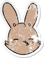 distressed sticker of a cartoon bunny face considering png