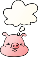 dibujos animados enojado cerdo cara con pensamiento burbuja en suave degradado estilo png