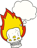 spooky cartoon flaming skull with thought bubble png