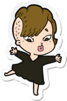 sticker of a cartoon surprised girl in black dress png