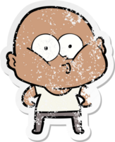 distressed sticker of a cartoon bald man staring png