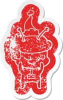 timido strambo cartone animato afflitto etichetta di un' astronauta indossare Santa cappello png
