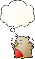 cartoon excited robin with thought bubble in smooth gradient style png