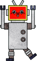 rétro grunge texture dessin animé de une content robot png