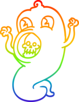 rainbow gradient line drawing of a spooky cartoon ghost png