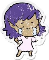 pegatina angustiada de una niña elfa de dibujos animados llorando png