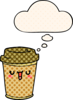 cartoon take out coffee with thought bubble in comic book style png