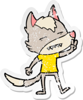 distressed sticker of a cartoon wolf showing teeth png