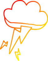 warm gradient line drawing of a cartoon thunder and lightening png