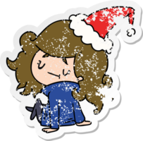 hand drawn christmas distressed sticker cartoon of kawaii girl png