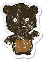 retro distressed sticker of a cartoon waving black bear cub png