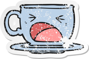 autocollant en détresse d'une tasse de thé criant de dessin animé png