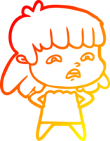 warm gradient line drawing of a cartoon worried woman png