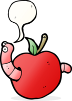 ver de dessin animé dans la pomme avec bulle de dialogue png