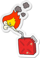 sticker of a cartoon fuel can with burning fuel spray png