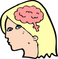 cabeça feminina de desenho animado com símbolo do cérebro png
