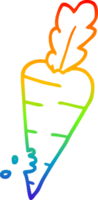 rainbow gradient line drawing of a cartoon carrot with bite marks png