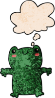 cartoon frog with thought bubble in grunge texture style png