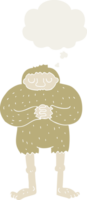 cartoon bigfoot with thought bubble in retro style png