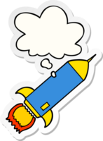 cartoon rocket with thought bubble as a printed sticker png