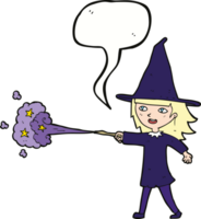 cartoon witch girl casting spell with speech bubble png