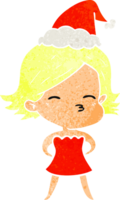 hand drawn retro cartoon of a woman wearing santa hat png