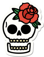 pegatina de tatuaje al estilo tradicional de una calavera y una rosa png