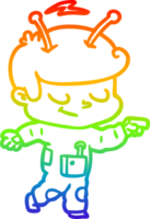 rainbow gradient line drawing of a friendly cartoon spaceman pointing png