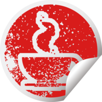 distressed sticker icon illustration of a hot cup of coffee png