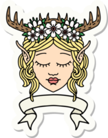 sticker of a elf druid character face with banner png