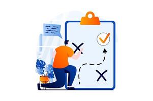 Strategic planning concept with people scene in flat cartoon design. Man develops strategy for project and draws direction of route to improve business. illustration visual story for web vector