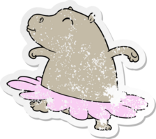 autocollant en détresse d'une ballerine hippopotame de dessin animé png