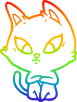 rainbow gradient line drawing of a confused cartoon cat png