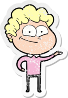 distressed sticker of a cartoon happy man png