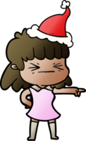 hand drawn gradient cartoon of a woman wearing santa hat png