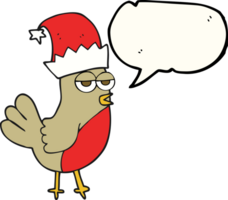 hand drawn speech bubble cartoon robin in christmas hat png