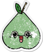 distressed sticker of a cute cartoon green pear png