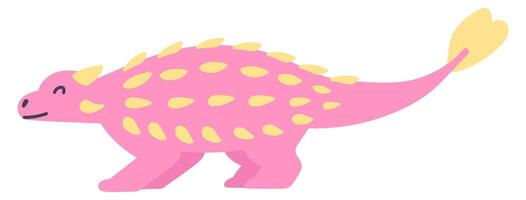 Cute pink dinosaur with spikes in flat design. Happy ankylosaurus dino. illustration isolated. vector