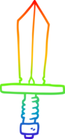 rainbow gradient line drawing of a cartoon of an old bronze sword png