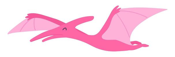 Cute pink flying dinosaur in flat design. Funny pterodactyl with wings. illustration isolated. vector