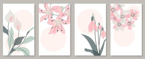 Abstract botanical wall art set. illustration in scandinavian design vector