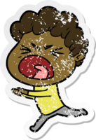 distressed sticker of a cartoon furious man png