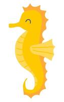 Cute orange seahorse in flat design. Tropical underwater swimming creature. illustration isolated. vector