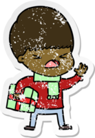 distressed sticker of a cartoon stressed man png