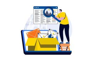 Web development concept with people scene in flat cartoon design. Man designer searching information, creates websites layouts, programming and testing code. illustration visual story for web vector