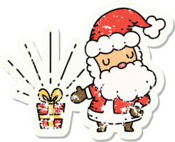 worn old sticker of a tattoo style santa claus christmas character png