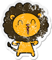 distressed sticker of a laughing lion cartoon png