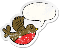 cartoon flying bird with speech bubble distressed distressed old sticker png